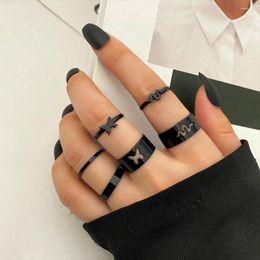 Wedding Rings Trendy Black Snake Butterfly Matching Finger Ring Set For Women Vintage Adjusatble Metal Engagement Jewellery