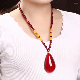 Pendants Natural Baltic Blood Amber Drop Pendant With Red Ambers Beaded Necklace Women Men Fashion Charms Sweater Chain Lucky Amulet Gift