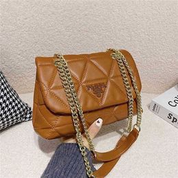 Cheap 90% off chain version solid Colour soft leather rhombic lattice embroidered thread Bag Fashion single shoulder bag See model 256