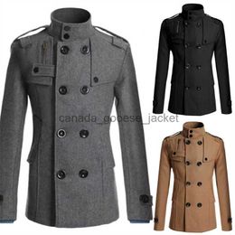 Women's Wool Blends Mens New Winter Warm Trench Woollen Coat Slim Casual Reefer Jackets Solid Stand Collar Double Breasted Peacoat parka 2021L230918