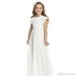 New Flower Girl Dress For Wedding White Ivory Appliques A-Line Short Sleeves O-neck First Communion Gowns2401