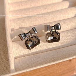 Stud Earrings Colourful L Korean Retro Black Rhinestones Bowknot S925 Sterling Silver For Women Wedding Party Jewellery Gift