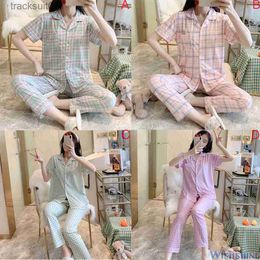 Women's Sleepwear Ready Stock Women Sexy Cotton Pyjamas Set Short Sleeve Sleepwear Pajamas Suit Female Nightwear Homewear L230918