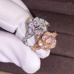 Cluster Rings Choucong Unique Luxury Jewelry 925 Sterling Silver&Rose Gold Fill Promise Cubic Zirconia Wedding Flower Band Ring Gift