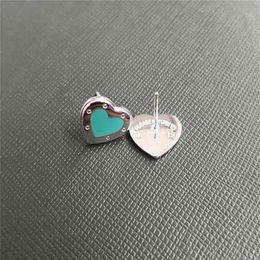 Ms S925 pure silver classic pink enamel heart-shaped earrings cyan blue glue 2106162904