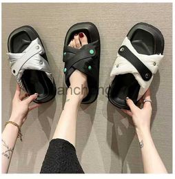 Slippers 2022 Summer New Square-toe Sponge Cake Thick-soled Slippers When All-match Outer Wear Cross Sandals Casual Flat Slippers x0916