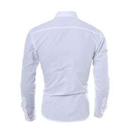 Men Fashion Business Shirt Long Sleeve Slim Royal Blue White Solid Colour Autumn Clothing Feme2952