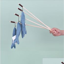 Cat Toys Plush Blue Whale Wand With Bell Kitten Fishes Teaser Sticks Chew Interactive Wood Fishing Rod Pet Plaything Gift Ideas Drop D Dhxas