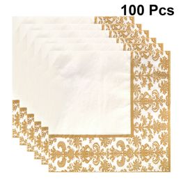 Disposable Dinnerware Paper Napkins Cocktail Tissue Napkin Gold Tea Golden Party Decorative Disposable Restaurant Printed Daily Use 230918