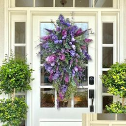 Decorative Flowers Wreaths Spring Purple Tip Wreath Handmade Simated Garland Door Home Decoration Pography Flower Props Drop Delivery Dhgmx