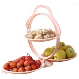 Plates Fruit Tray Anti Slip Storage Plate With Handle Folding Dessert Three Separate Partitions Kitchen Tableware Decor