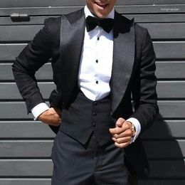 Men's Suits Latest Coat Pant Design Formal 3 Piece Wedding Suit For Men Black With Satin Male Costume Made Man Custom