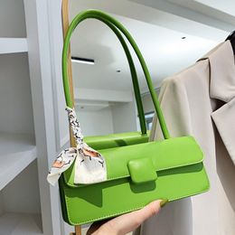 Evening Bags Brand Designer Simple PU Leather Shoulder Bag Women Green Axillary Handbags And Purses Luxury Solid Colour Underarm