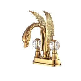 Lavatory Sink Faucet Mixer Tap Solid Brass PVD ti-Gold 4" Centre Hole DF1231