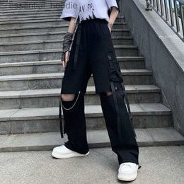 Womens Jumpsuits Rompers Casual Pants Womens Summer High Waist Ripped Overalls Trousers Slimming Loose BF AnkleTied Straight Pants WideLeg Pants Fashion hzkT L230