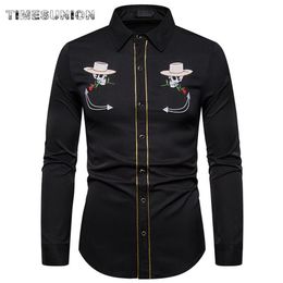 Mens Western Cowboy Shirt Stylish Embroidered Slim Fit Long Sleeve Party Shirts Men Brand Design Banquet Button Down Shirt Male286y