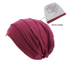 Caps Hats New Double Layer Satin Lined Chemo Cap Muslim Women Night Stretch Sleep Cotton Cancer Hair Loss Bonnet Hat Accessories Drop Dhqsm