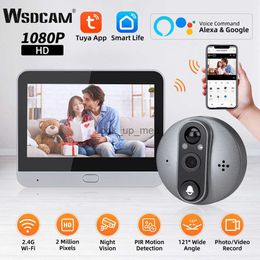 Doorbells WSDCAM Door Peephole Camera Wireless Wifi Doorbell Tuya Video Doorbell Intercom 121 Degree Wide Angle Photo Video Record HKD230918