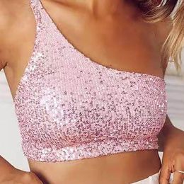 Women's Tanks One Shoulder Sleeveless Sequin Glitter Short Sleeve Tunic Tops For Women Womens Dressy Casual