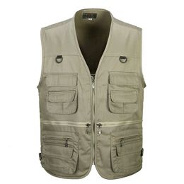 Men's Vests Men Cotton Multi Pocket Vest Summer Male Casual Thin Sleeveless Jacket With Many Pockets Mens Pographer Baggy Waistcoat 230918