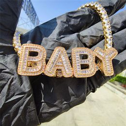 DIY Custom Name Necklace Jewellery High Quality Gold Plated Bling CZ Letter Pendant Necklace 4mm 20inch CZ Tennis Chain283t