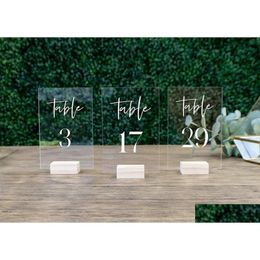 Party Decoration Rustic Wood Table Numbers With Holders Acrylic Calligraphy Signage Clear Number Stand Drop Delivery Home Garden Festi Dhqcx