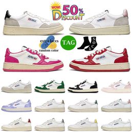 2024 Top Autrys Medalist Leather Low Designer Shoes Women Casual Action Shoe Two-Tone Suede Autries USA Platform Sneakers White Yellow Red Sliver Sport Trainers