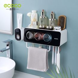 Toothbrush Holders ECOCO Toothbrush Towel Bar Bathroom Wall Mounted Shelf Punch Free Mouthwash Toothbrush Cup Toothpaste Squeezer Storage Holder 230918
