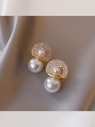 S3770 Fashion Jewellery S925 Silver Post Faux Pearls Stud Earrings For Women Rhinestone Elegant Pearl Earrings