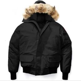 Men Bomber Down Jacket Real Wolf Fur Hooded Canvas Parkas Letter Patch Zipper Pockets Warm Thick Outwear Designer Women Ruff Winte276e