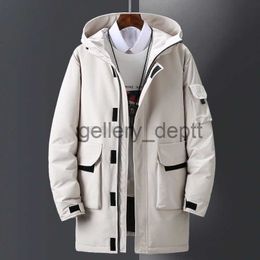 Men's Down Parkas Mens Down Jacket Winter Mid-Length Thick Warm 90% White Duck Down Jackets Men Hooded Fashion Solid Color Parkas Overcoat LSKD J230918