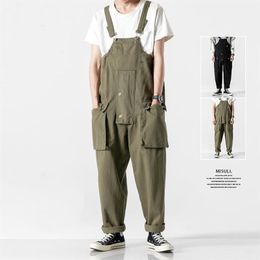Idopy Men's Denim Bib Overalls Loose Fit Baggy Street Hip Hop Japanese Style Suspender Pants309G