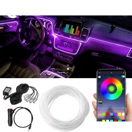 Decorative Lights 6 In 1 6M Rgb Led Car Interior Ambient Light Fiber Optic Strips With App Control Atmosphere Lamp Drop Delivery Autom Dhflz