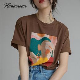 Hirsionsan Aesthetic Printed T Shirt Soft Vintage Loose Tees Abstract Graphic Cotton Tshirts Summer Casual Tops 220326254D