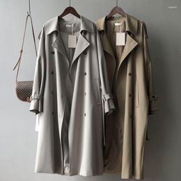 Women's Trench Coats Classic Khaki Long Women Oversize Korean Belt Windbreaker Fall Spring Overcoat Double Breasted Wind Breaker