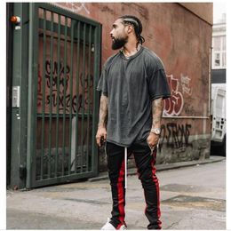 Spring Summer Side Zipper Pants Hip Hop Style Fashion Urban Sports Running Clothing Crawler Leg Zip Vintage jogger Pants Black Red2355