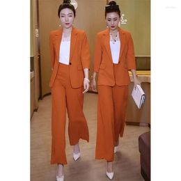 Women's Two Piece Pants Suit Summer Casual Sexy Temperament Elegant Jacket And Trousers Office Fashion Orange Apricot Black