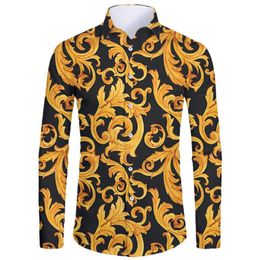 Men's Casual Shirts IFPD Luxury Royal Men Shirt Long Sleeve Golden Flower Print Baroque Summer Prom Party Oversize 6XL Homme245K
