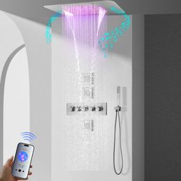 Ceiling Embedded 580*380mm LED Shower Head With Music Speaker Bathroom Thermostatic Shower Faucet Set