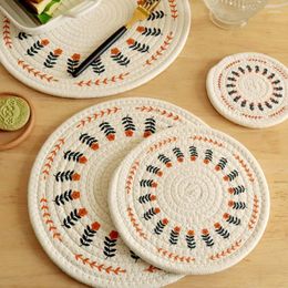 Table Mats Nordic Cotton Print Round Woven & Pads For Home Dining Heat Insulation Coasters Placemats Cups Dish Pot