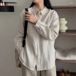 Women's Blouses Johnature Autumn Lapel Solid Colour Casual Versatile Linen Shirt Women 2023 Simple Loose Long-sleeved Female Japanese