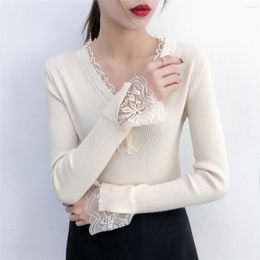 Women's Sweaters Autumn Winter Clothes Women 2023 Korean Vintage Sweater Thick Warm Lace Tops Pull Femme ZT4656