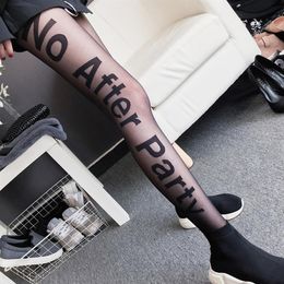 Tattoo Tights Women No After Party Tights Black Letters Silk Stockings Black Girls Sheer Footed Pantyhose Dance Stocking Lady213G