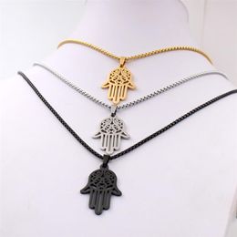 Silver gold black choose Men's ICP 316L Stainless Steel Black Hand of Fatima Hamsa Pendant with Matching 3mm 24inches Box Rol318g