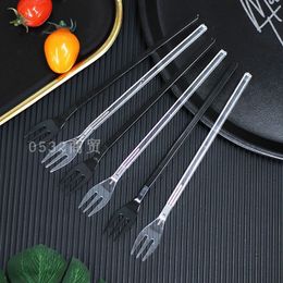 Disposable Dinnerware Three-Tooth Fork With Long Handle Thickened Disposable Plastic Cake Canned Fruit Dessert Fork West Point Transparent Fork Food G 230918