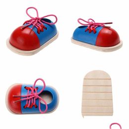 Intelligence Toys Kids Montessori Educational Children Wooden Toddler Lacing Shoes Early Education Teaching Aids Puzzle Drop Delivery Dhh5A