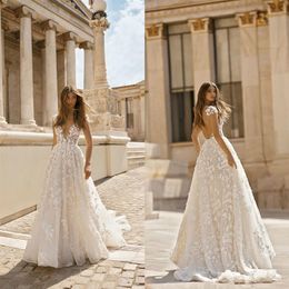 Berta Country Wedding Dresses Boho Deep V Neck Lace Appliques Beach Wedding Dress Bohemian Backless A Line Bridal Gowns Vestidos D306I