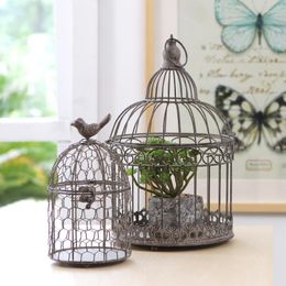 Decorative Plates European Retro Bird Cage Wrought Iron Candlestick Decoration Home Living Room Soft Hand-woven Gift