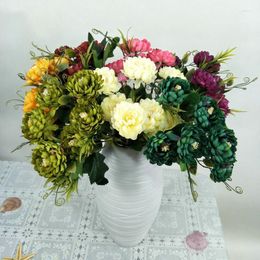 Decorative Flowers 7 Heads/Bouquet Silk Daisy Artificial Big Heads 4 Small Bud Arrangement Fake Flower DIY Home Party Wedding Decoration