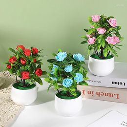 Decorative Flowers Artificial Rose Flower Bonsai Plastic Fake Simulation Potted Plant For Home Garden Decoration Ornaments Supplies
